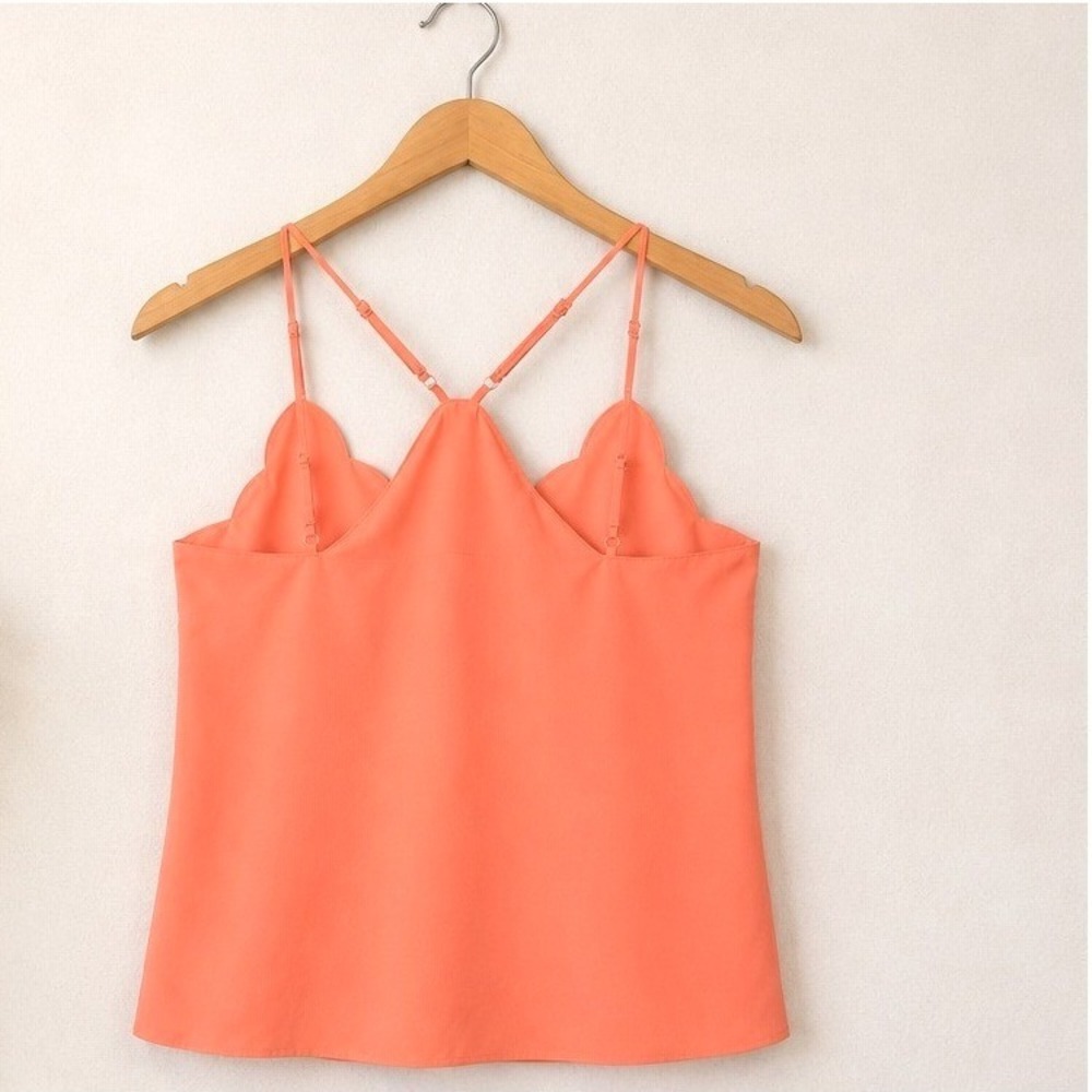 J.Crew Scalloped Cami Tank Top Coral Peach Strappy Sleeveless Blouse Size 6 - Picture 3 of 6